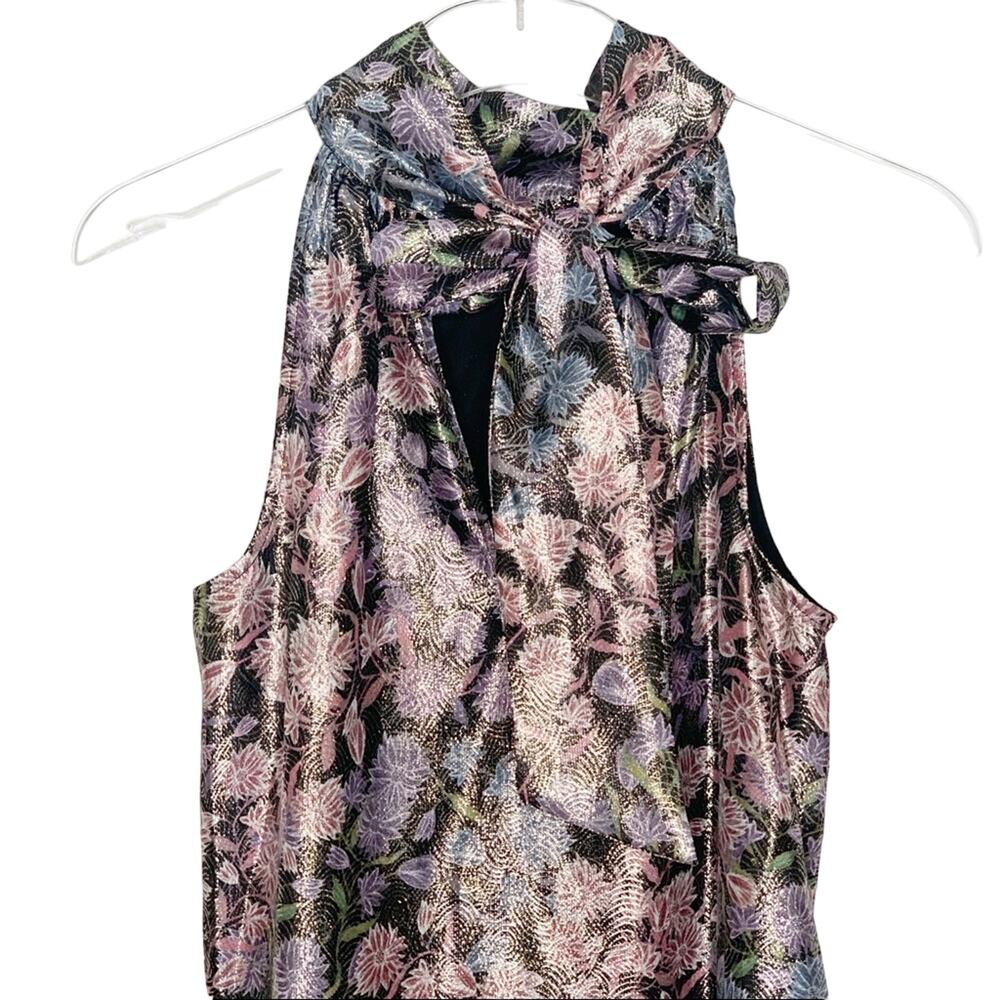 NWT J. Crew Collection Shimmering Floral Tie Neck Top Size XXS - Picture 5 of 7